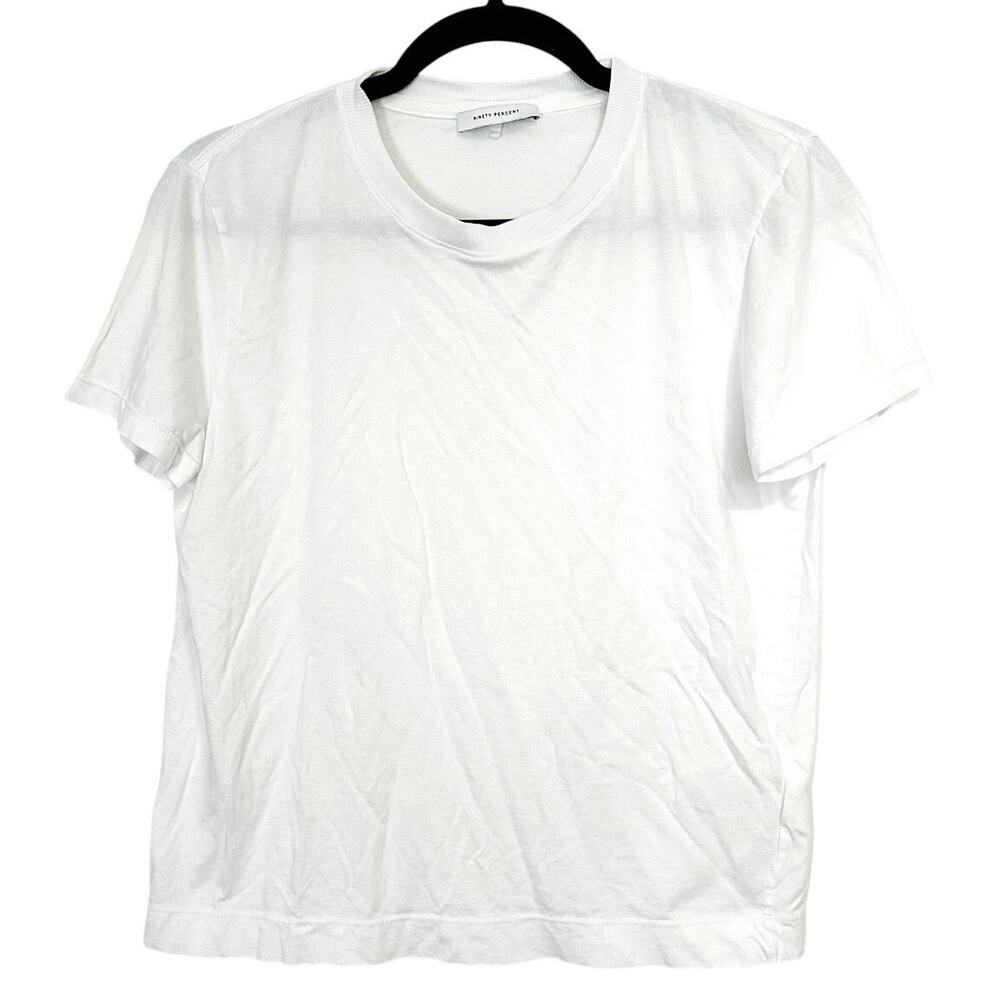 NINETY PERCENT White Organic Cotton Fitted Tee Crew Neck Minimalist T-Shirt Sz L